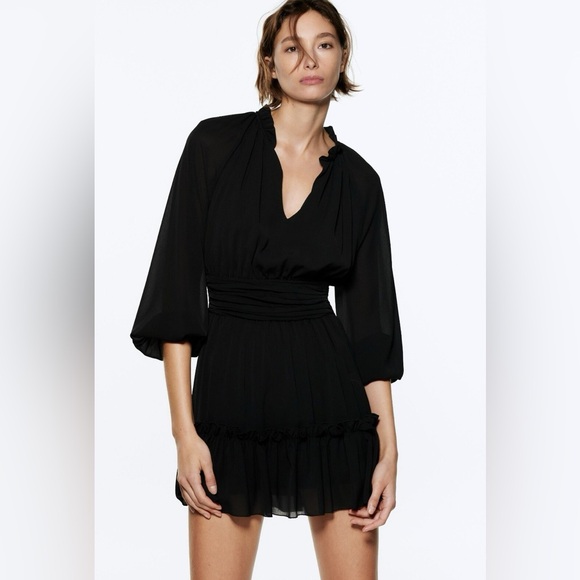 NWT Zara Black Long Sleeve MINI Dress - Picture 2 of 5